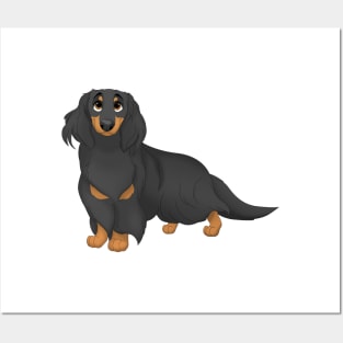 Black & Tan Longhaired Dachshund Dog Posters and Art